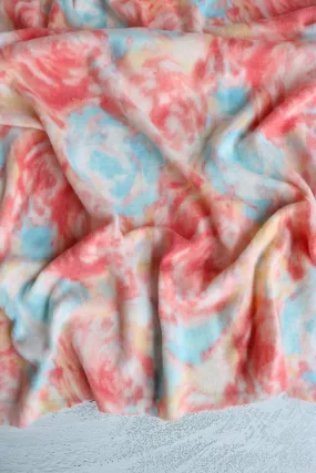 4YD 20IN REMNANT; Coral & Aqua Brushed Roses Alpaca Soft Brushed Sweater Knit