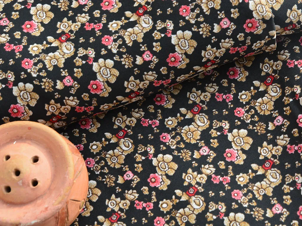 Black & Cream Floral Digital Printed Premium Crepe Fabric