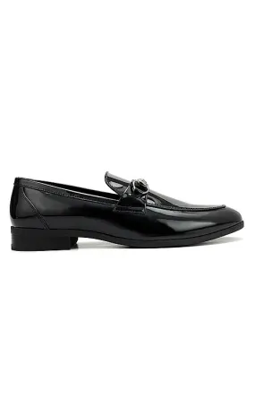 Black Patent Leather Loafers With Buckle