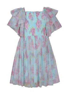 Bonnie Jean Blue Smocked Mesh Dress