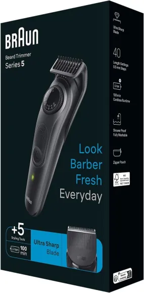 Braun Beard trimmer Series 5 BT5420, trimmer for men with styling tools and 100 minutes running time