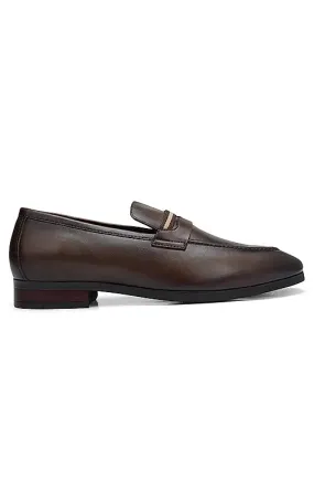 Coffee Striped Leather Loafers