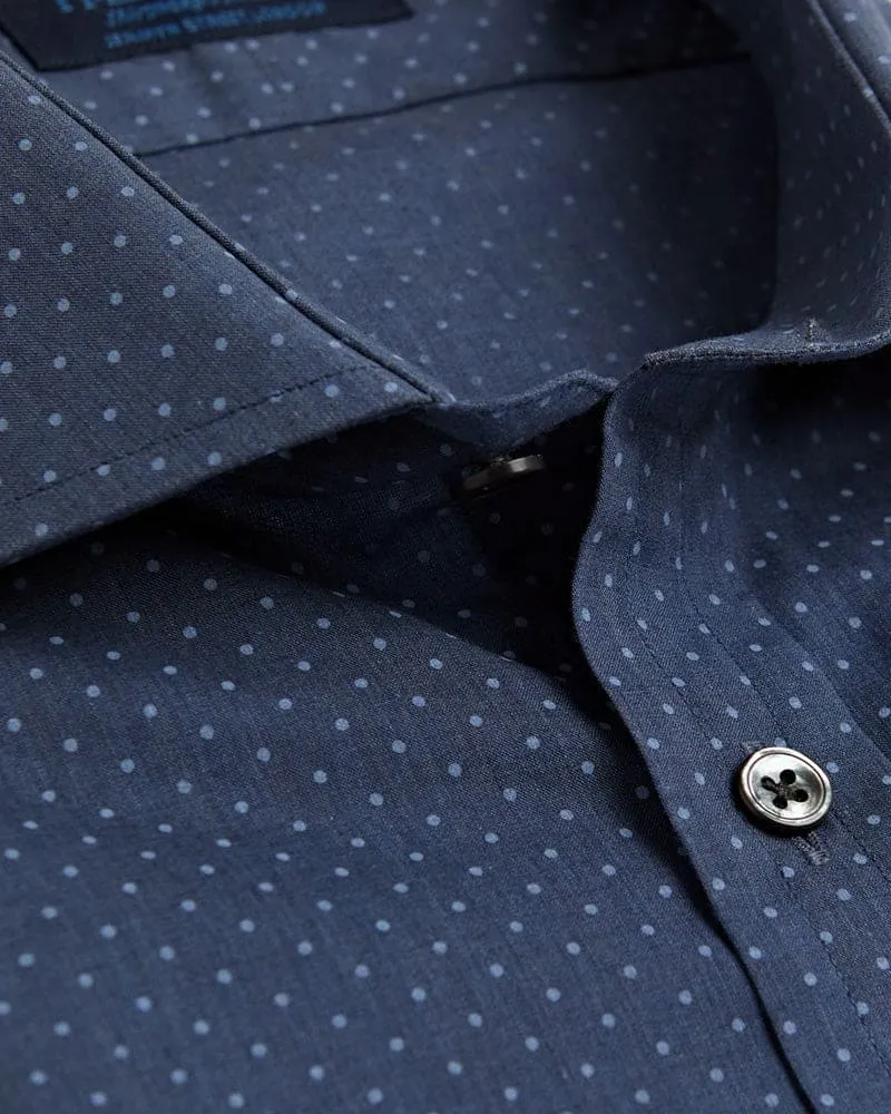 Contemporary Fit, Cut-away Collar, 2 Button Cuff Shirt in a Navy & Blue Small Spot Poplin Cotton