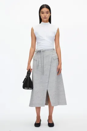 Faux Wrap Half Skirt with Tie Waist