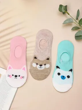 Girls' Cozy Critter Low Cut No-Show Socks - 3-Pack in Pastel Shades