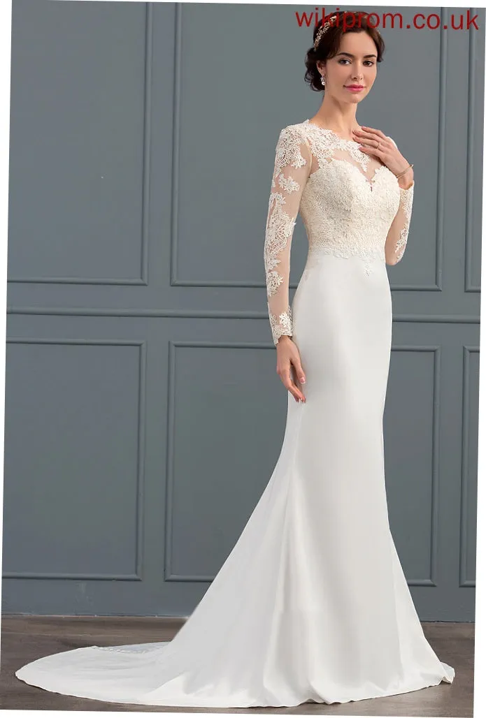 Lace Wedding Dresses Trumpet/Mermaid Wedding Illusion Dress Train Sweep Stretch Carlie Crepe