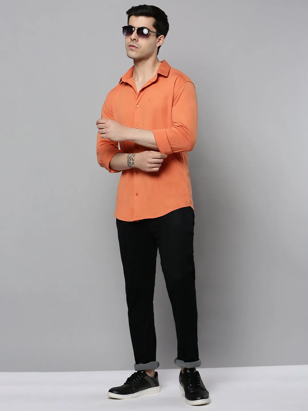 Men Coral Solid Casual Shirt