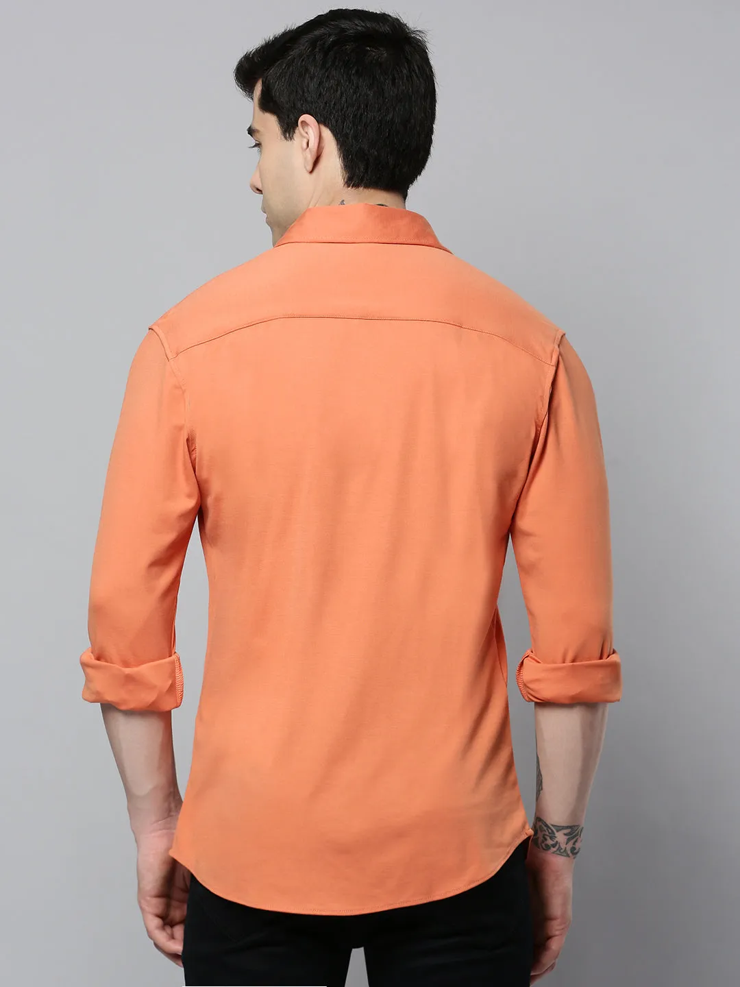 Men Coral Solid Casual Shirt