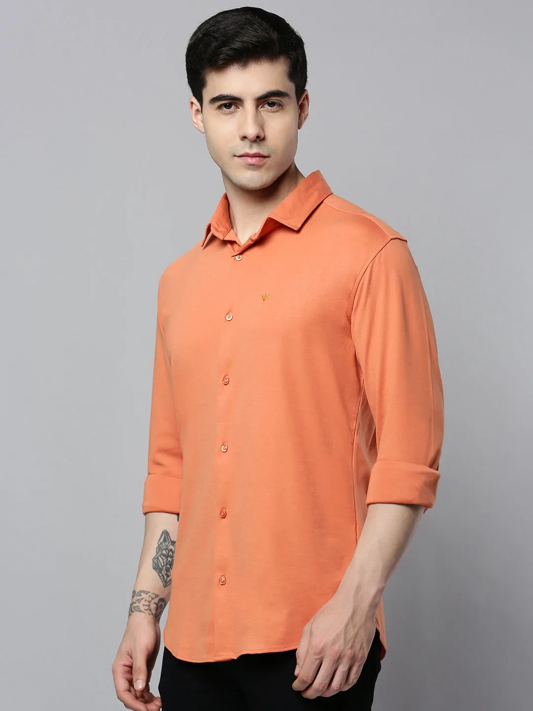 Men Coral Solid Casual Shirt