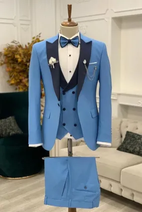 Men's Wedding Suit 3 Piece Tuxedos Sky Blue Suit Formal Wear Slim Fit Suit Prom War Groomsmen Wear Suit Bespoke