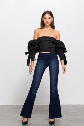 Mid-Rise Banded Waist Flare Jeans