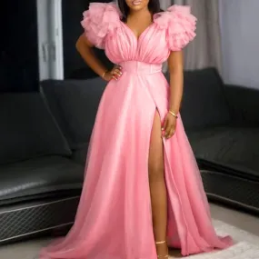 Pleated Layered Ruffled Dress