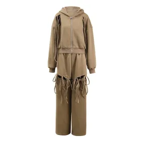 Pre Order:  Solid Hollow Strap Hoodie   Hollow Wide Leg Pants