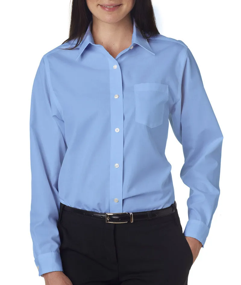 van heusen ladies' long-sleeve cotton-rich broadcloth - light blue (m)