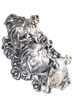 Vintage silver art nouveau figural woman sash buckle