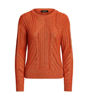 Women's Pointelle-Knit Cotton-Blend Sweater Canyon Orange
