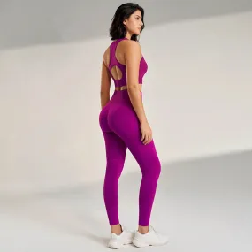 Women's Yoga Suit Solid Color Sportswear Tight Top Leggings Comfortable Athletic Tank Top Long Pants Set for Outdoor Activities